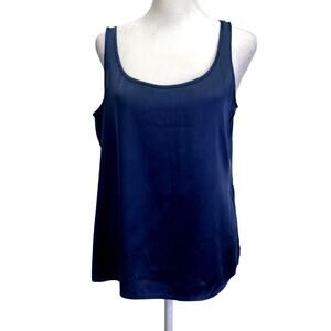 EILEEN FISHER Silk Navy Blue Sleeveless Tank Top Sz S Nautical Coastal Summer